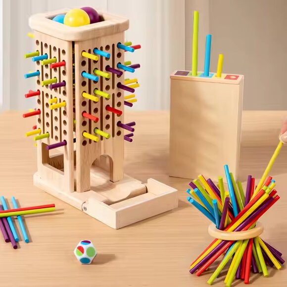 Montessori Game with Colorful Wooden Sticks Tower Dice Ball Wooden Board Games - Picture 6 of 11